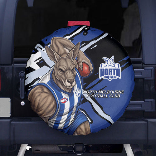 North Melbourne Football Club Spare Tire Cover Kangaroos Muscular Mascot Graphic - Abstract Paint Splatter Art