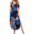North Melbourne Football Club Summer Maxi Dress Kangaroos Muscular Mascot Graphic - Abstract Paint Splatter Art