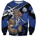 North Melbourne Football Club Sweatshirt Kangaroos Muscular Mascot Graphic - Abstract Paint Splatter Art