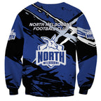 North Melbourne Football Club Sweatshirt Kangaroos Muscular Mascot Graphic - Abstract Paint Splatter Art