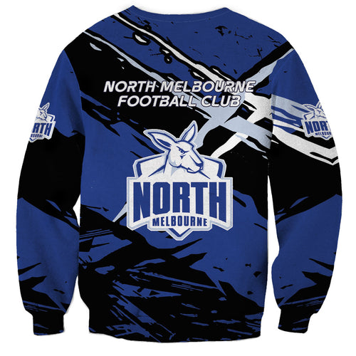 North Melbourne Football Club Sweatshirt Kangaroos Muscular Mascot Graphic - Abstract Paint Splatter Art