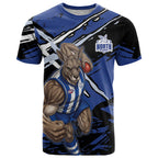 North Melbourne Football Club T Shirt Kangaroos Muscular Mascot Graphic - Abstract Paint Splatter Art