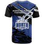North Melbourne Football Club T Shirt Kangaroos Muscular Mascot Graphic - Abstract Paint Splatter Art