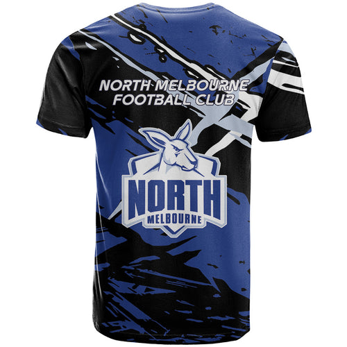 North Melbourne Football Club T Shirt Kangaroos Muscular Mascot Graphic - Abstract Paint Splatter Art