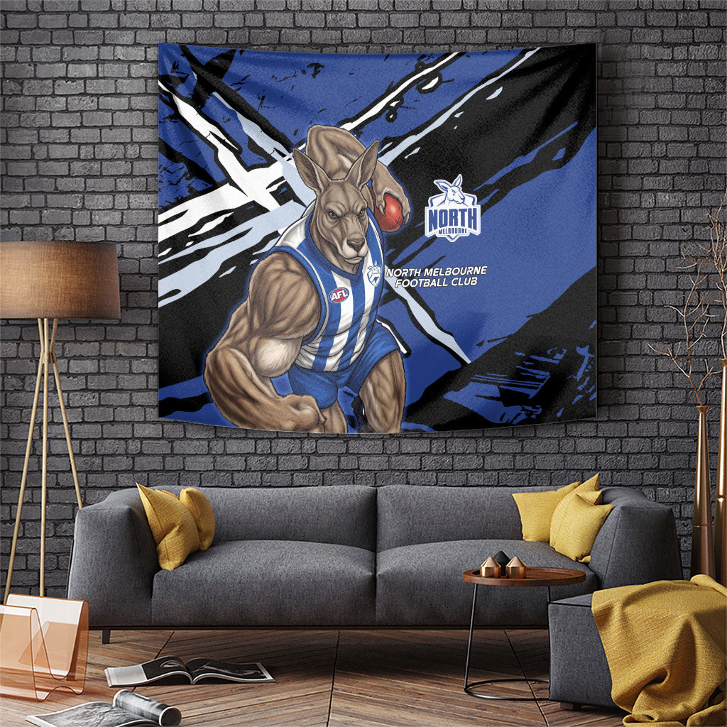North Melbourne Football Club Tapestry Kangaroos Muscular Mascot Graphic - Abstract Paint Splatter Art