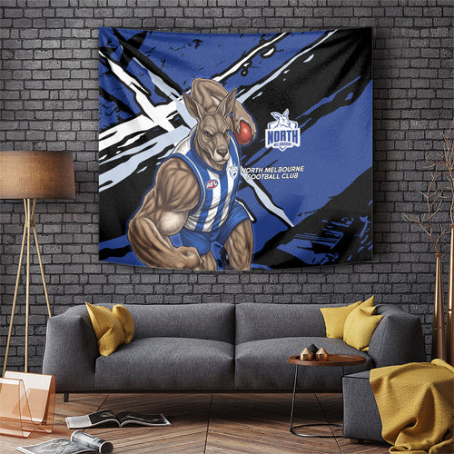 North Melbourne Football Club Tapestry Kangaroos Muscular Mascot Graphic - Abstract Paint Splatter Art