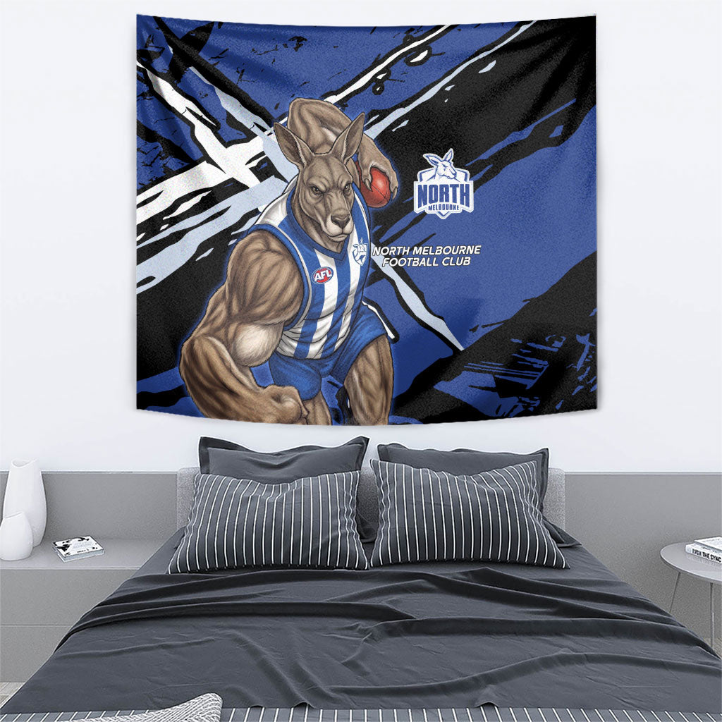 North Melbourne Football Club Tapestry Kangaroos Muscular Mascot Graphic - Abstract Paint Splatter Art