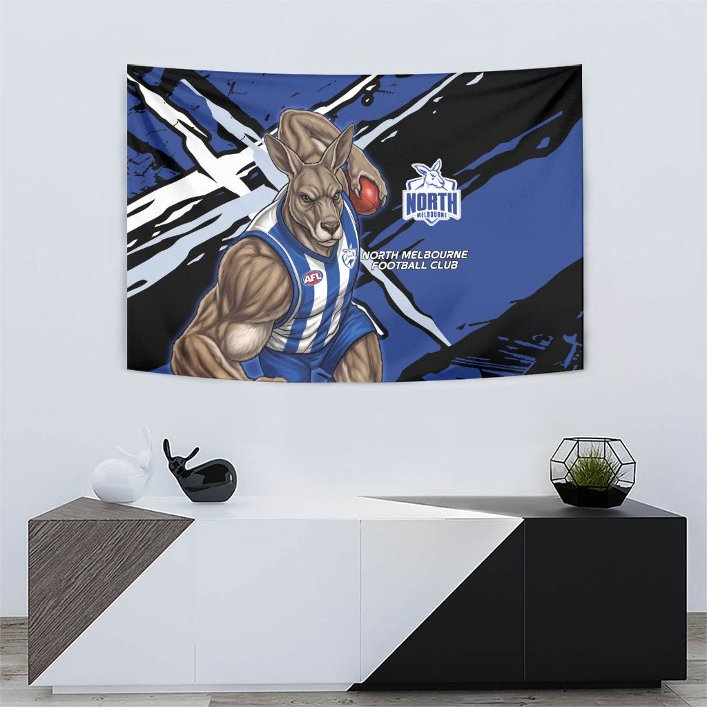 North Melbourne Football Club Tapestry Kangaroos Muscular Mascot Graphic - Abstract Paint Splatter Art