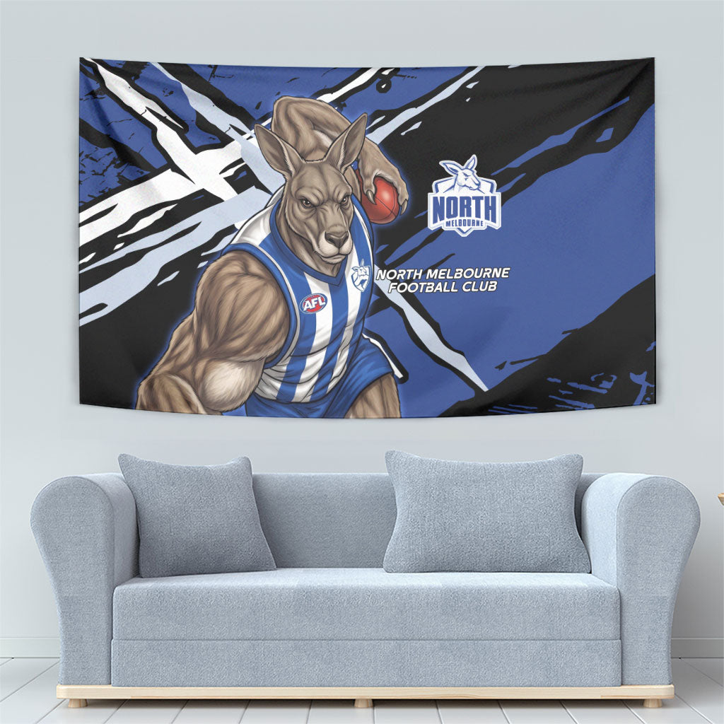 North Melbourne Football Club Tapestry Kangaroos Muscular Mascot Graphic - Abstract Paint Splatter Art