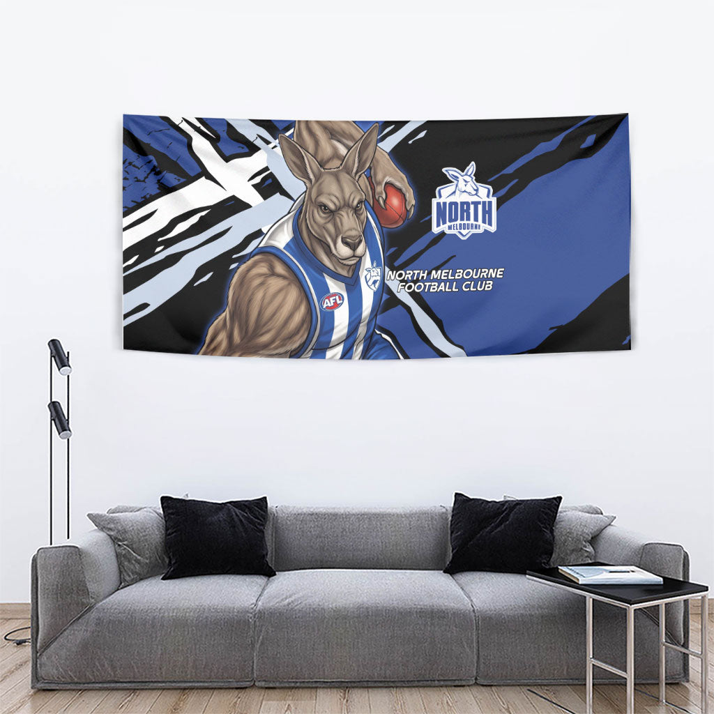 North Melbourne Football Club Tapestry Kangaroos Muscular Mascot Graphic - Abstract Paint Splatter Art