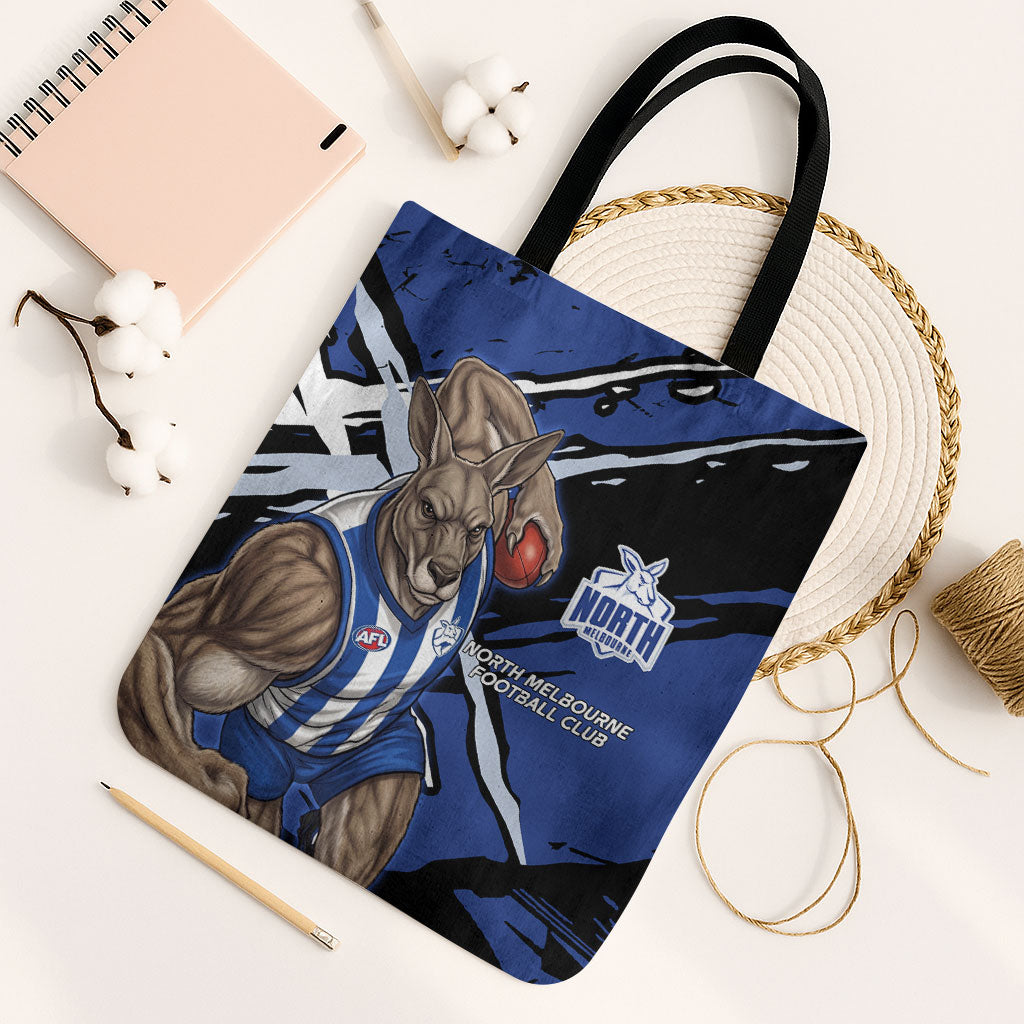 North Melbourne Football Club Tote Bag Kangaroos Muscular Mascot Graphic - Abstract Paint Splatter Art
