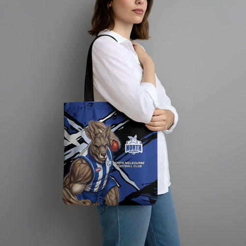 North Melbourne Football Club Tote Bag Kangaroos Muscular Mascot Graphic - Abstract Paint Splatter Art