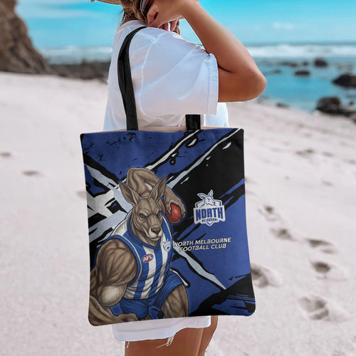 North Melbourne Football Club Tote Bag Kangaroos Muscular Mascot Graphic - Abstract Paint Splatter Art