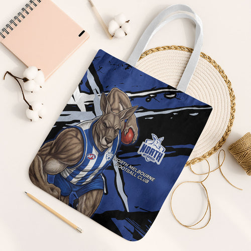 North Melbourne Football Club Tote Bag Kangaroos Muscular Mascot Graphic - Abstract Paint Splatter Art
