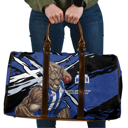 North Melbourne Football Club Travel Bag Kangaroos Muscular Mascot Graphic - Abstract Paint Splatter Art