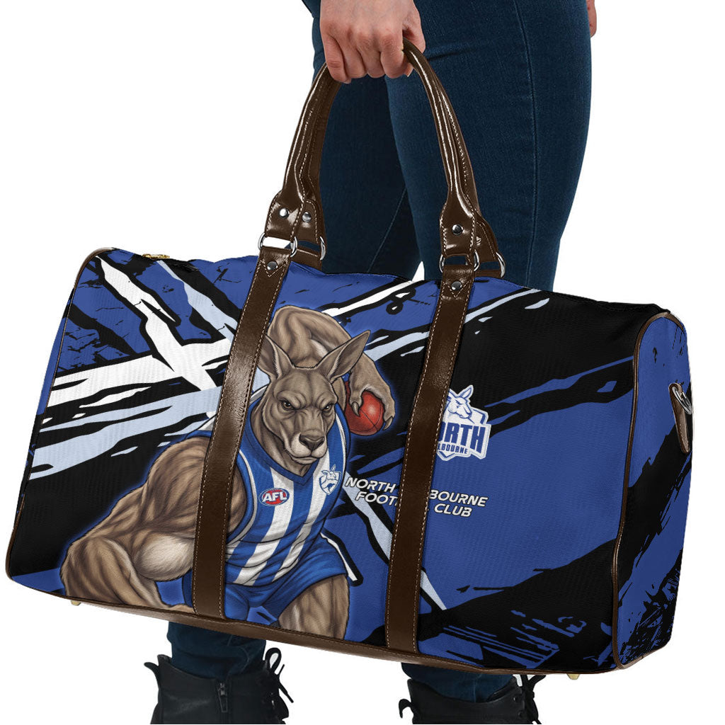 North Melbourne Football Club Travel Bag Kangaroos Muscular Mascot Graphic - Abstract Paint Splatter Art
