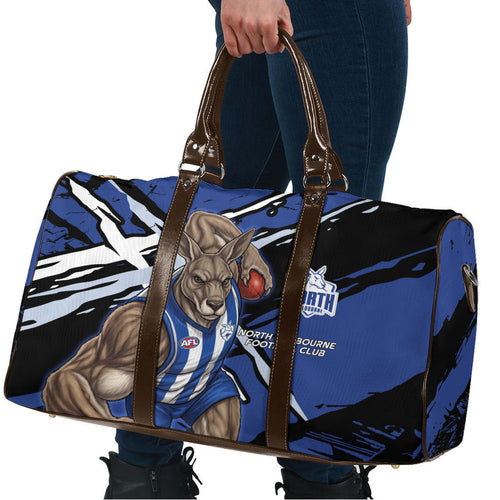 North Melbourne Football Club Travel Bag Kangaroos Muscular Mascot Graphic - Abstract Paint Splatter Art