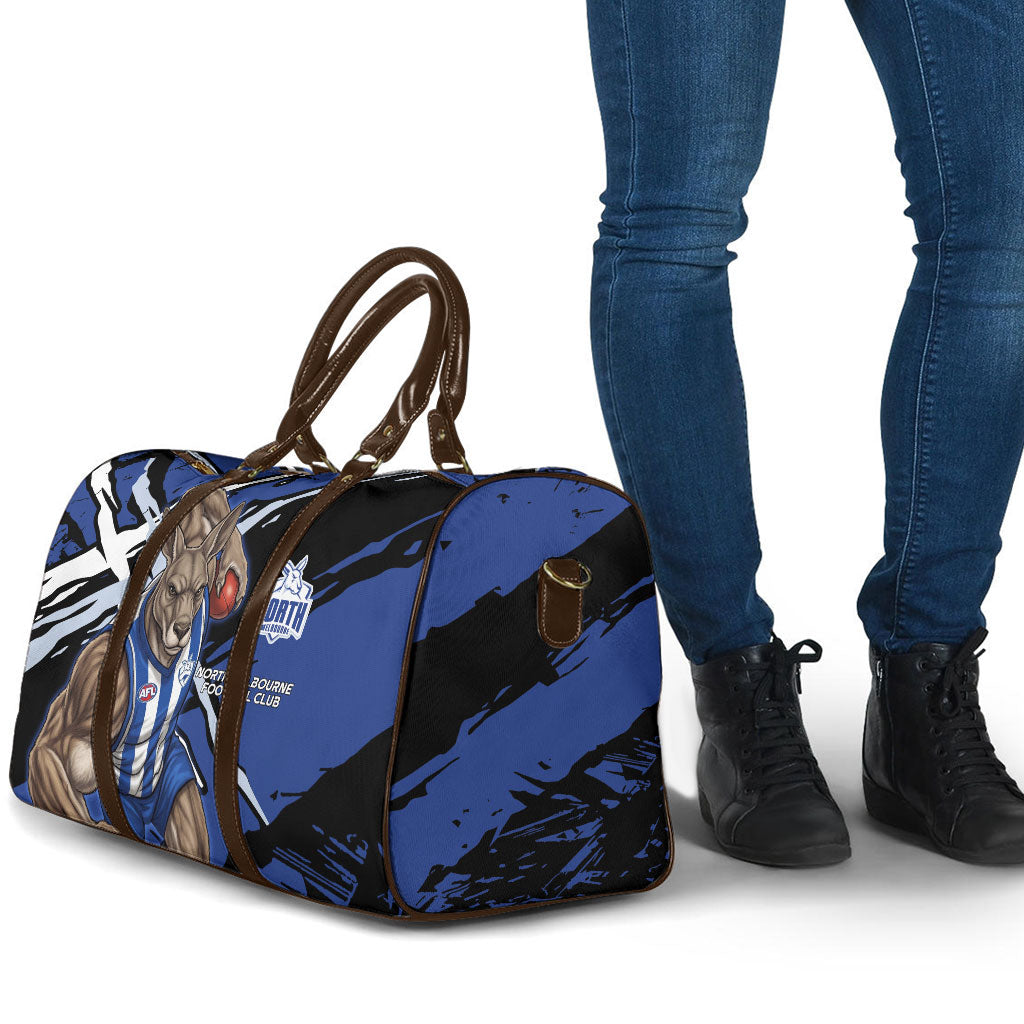 North Melbourne Football Club Travel Bag Kangaroos Muscular Mascot Graphic - Abstract Paint Splatter Art