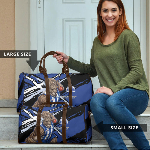 North Melbourne Football Club Travel Bag Kangaroos Muscular Mascot Graphic - Abstract Paint Splatter Art