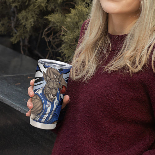 North Melbourne Football Club Tumbler Cup Kangaroos Muscular Mascot Graphic - Abstract Paint Splatter Art