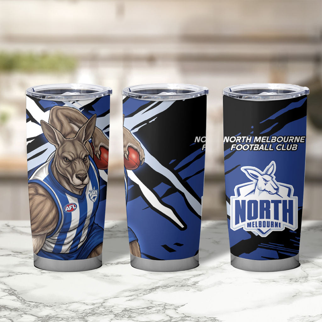 North Melbourne Football Club Tumbler Cup Kangaroos Muscular Mascot Graphic - Abstract Paint Splatter Art