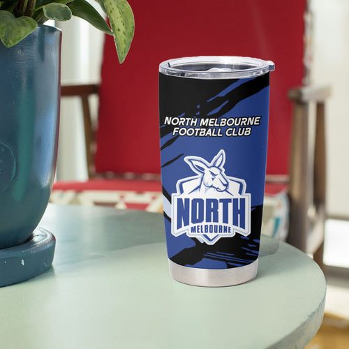 North Melbourne Football Club Tumbler Cup Kangaroos Muscular Mascot Graphic - Abstract Paint Splatter Art
