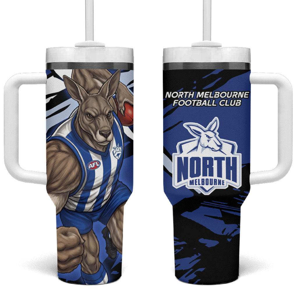 North Melbourne Football Club Tumbler With Handle Kangaroos Muscular Mascot Graphic - Abstract Paint Splatter Art