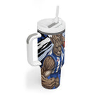 North Melbourne Football Club Tumbler With Handle Kangaroos Muscular Mascot Graphic - Abstract Paint Splatter Art