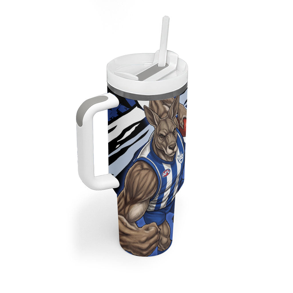 North Melbourne Football Club Tumbler With Handle Kangaroos Muscular Mascot Graphic - Abstract Paint Splatter Art