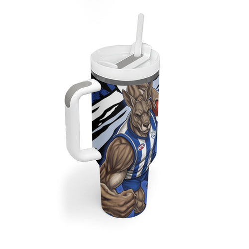 North Melbourne Football Club Tumbler With Handle Kangaroos Muscular Mascot Graphic - Abstract Paint Splatter Art