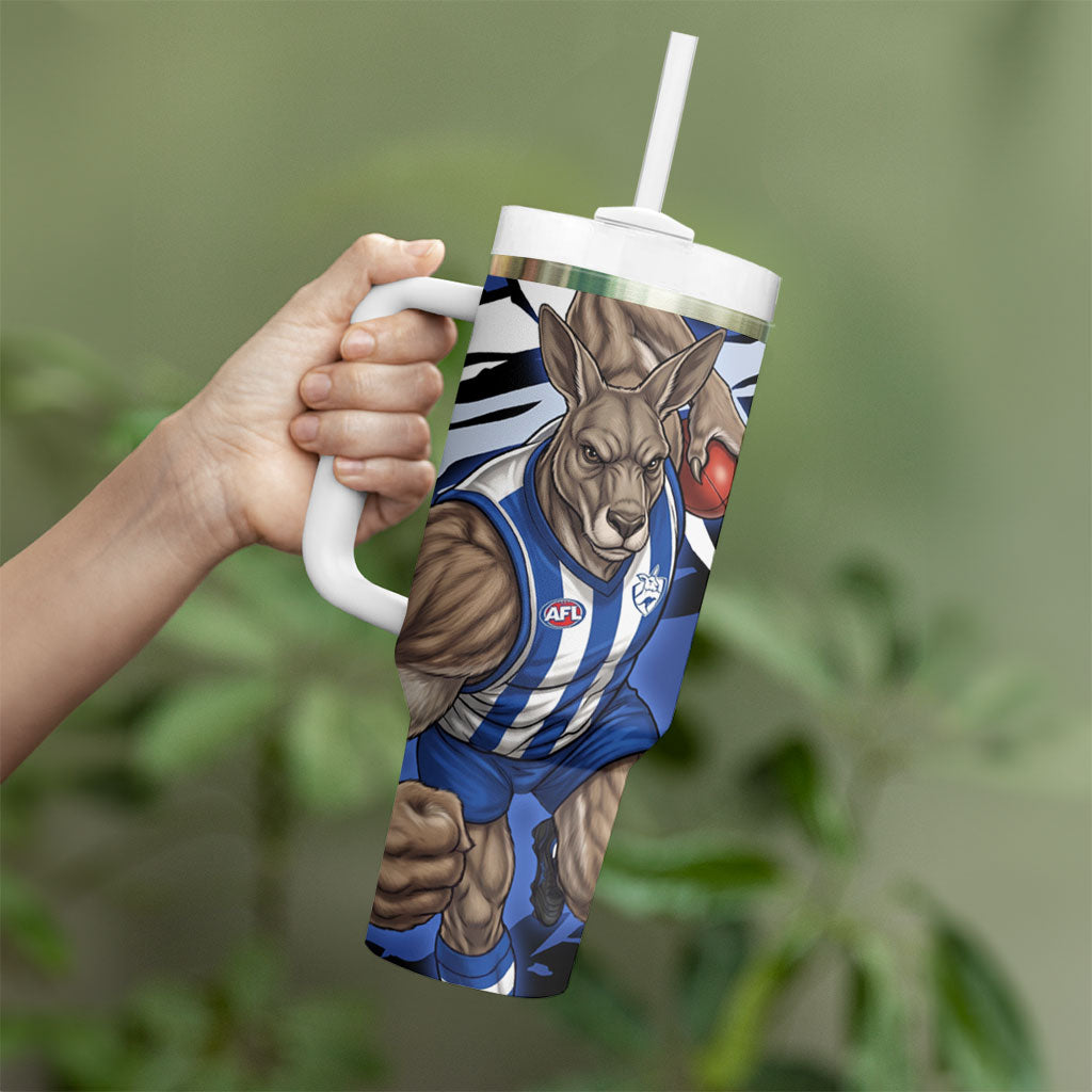 North Melbourne Football Club Tumbler With Handle Kangaroos Muscular Mascot Graphic - Abstract Paint Splatter Art