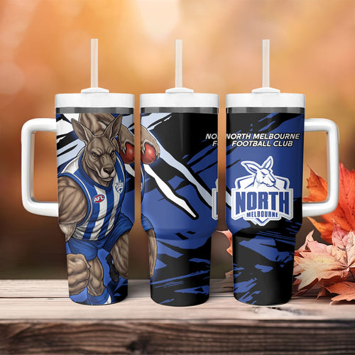 North Melbourne Football Club Tumbler With Handle Kangaroos Muscular Mascot Graphic - Abstract Paint Splatter Art
