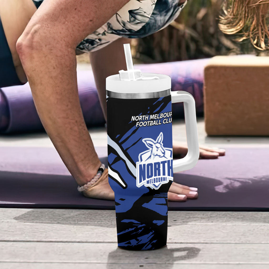 North Melbourne Football Club Tumbler With Handle Kangaroos Muscular Mascot Graphic - Abstract Paint Splatter Art