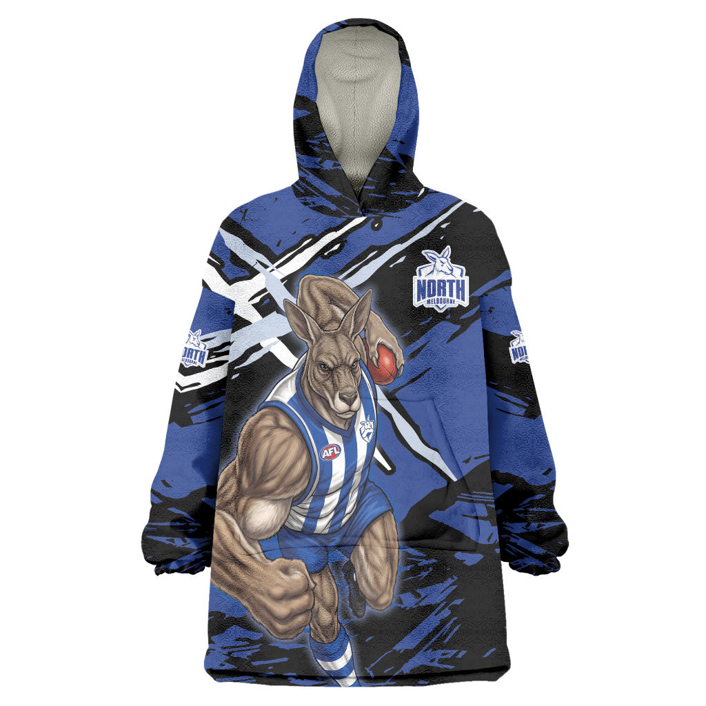 North Melbourne Football Club Wearable Blanket Hoodie Kangaroos Muscular Mascot Graphic - Abstract Paint Splatter Art