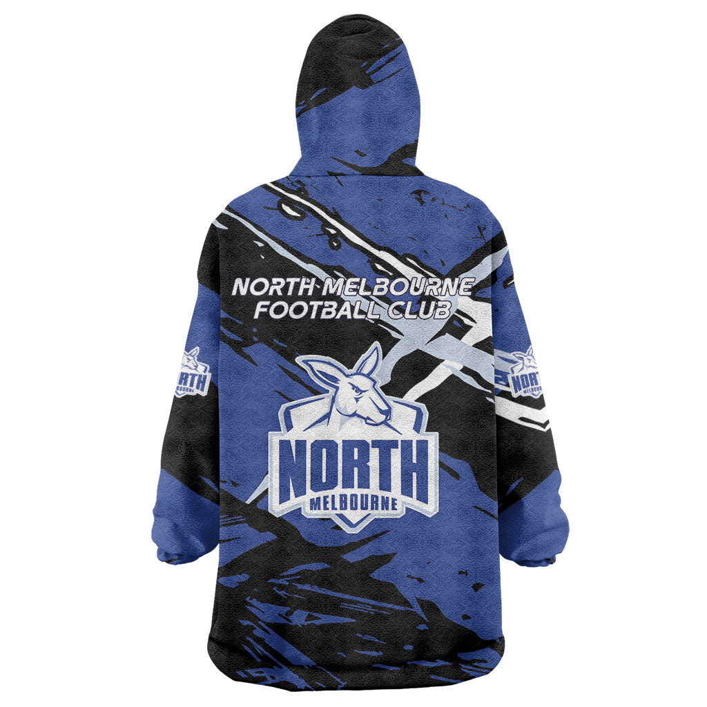 North Melbourne Football Club Wearable Blanket Hoodie Kangaroos Muscular Mascot Graphic - Abstract Paint Splatter Art