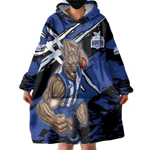 North Melbourne Football Club Wearable Blanket Hoodie Kangaroos Muscular Mascot Graphic - Abstract Paint Splatter Art
