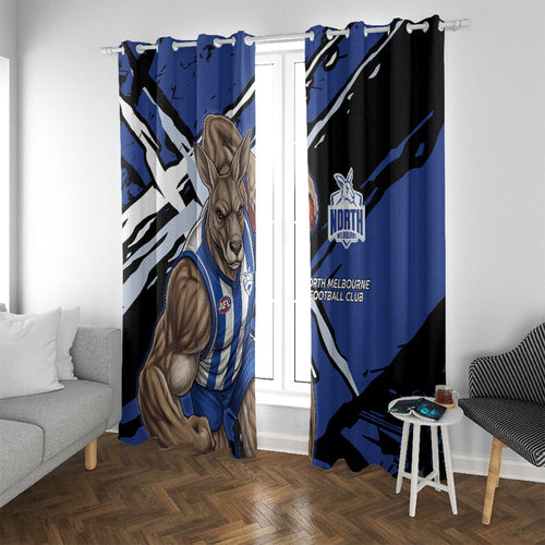 North Melbourne Football Club Window Curtain Kangaroos Muscular Mascot Graphic - Abstract Paint Splatter Art