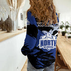 North Melbourne Football Club Women Casual Shirt Kangaroos Muscular Mascot Graphic - Abstract Paint Splatter Art