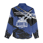 North Melbourne Football Club Women Casual Shirt Kangaroos Muscular Mascot Graphic - Abstract Paint Splatter Art