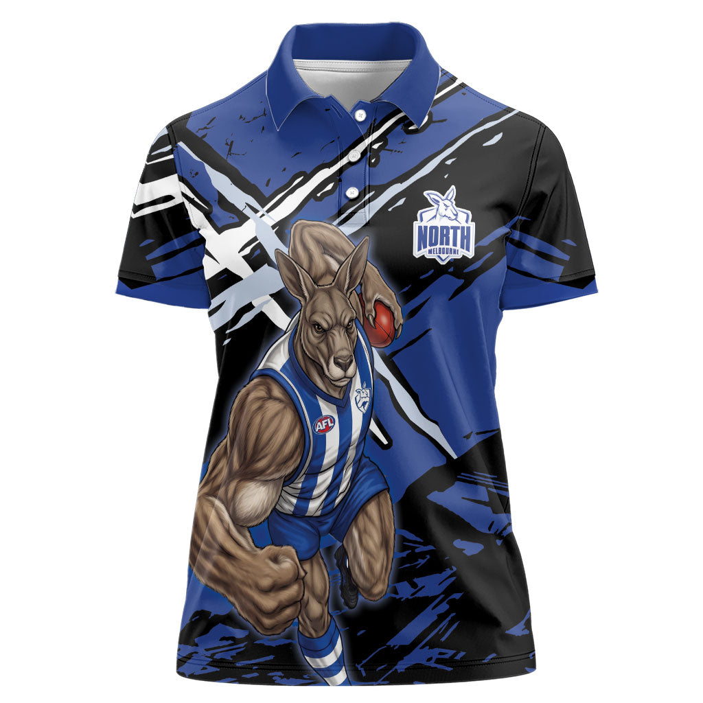 North Melbourne Football Club Women Polo Shirt Kangaroos Muscular Mascot Graphic - Abstract Paint Splatter Art