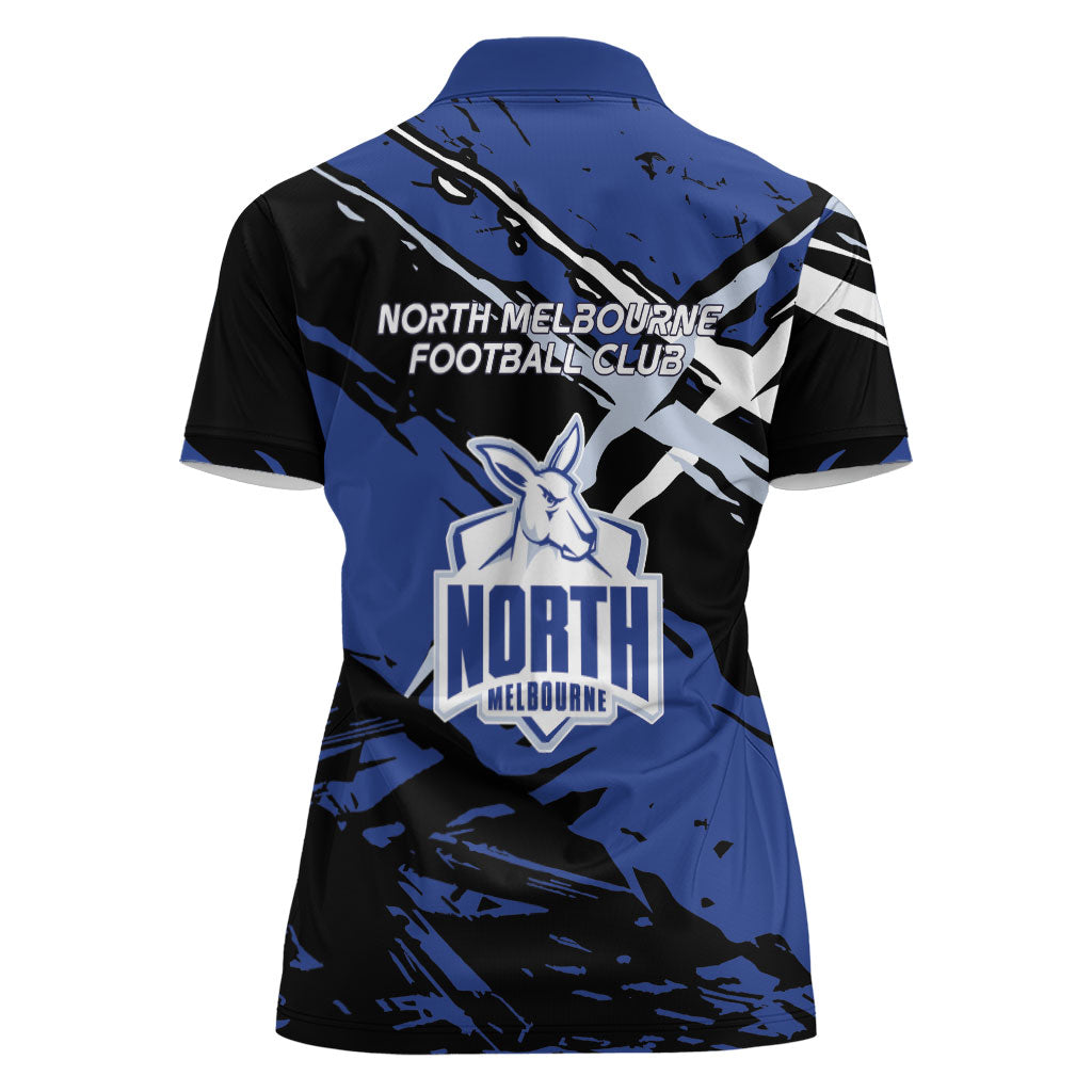 North Melbourne Football Club Women Polo Shirt Kangaroos Muscular Mascot Graphic - Abstract Paint Splatter Art