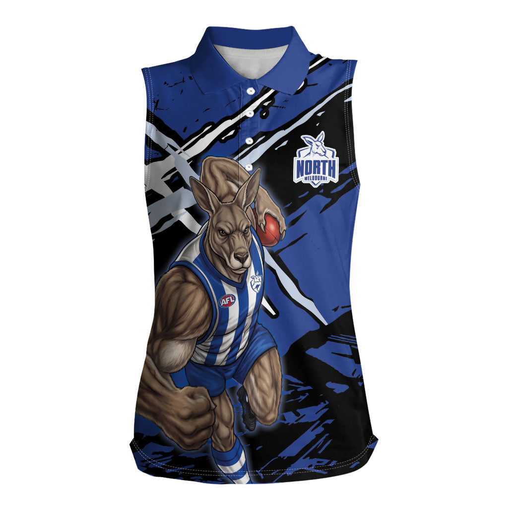 North Melbourne Football Club Women Sleeveless Polo Shirt Kangaroos Muscular Mascot Graphic - Abstract Paint Splatter Art