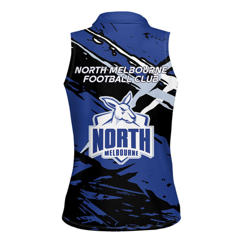 North Melbourne Football Club Women Sleeveless Polo Shirt Kangaroos Muscular Mascot Graphic - Abstract Paint Splatter Art