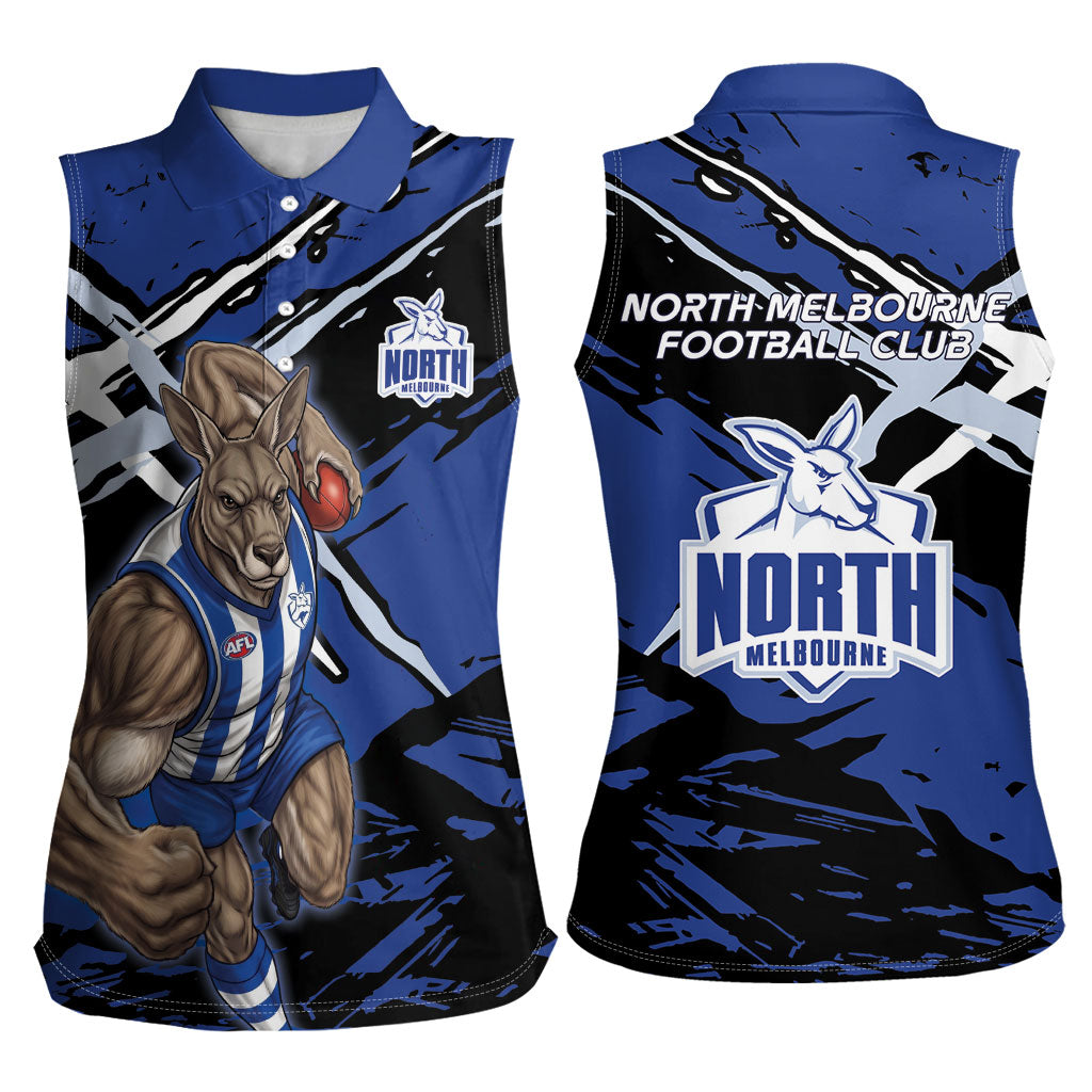 North Melbourne Football Club Women Sleeveless Polo Shirt Kangaroos Muscular Mascot Graphic - Abstract Paint Splatter Art