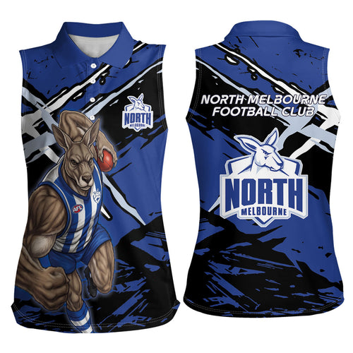North Melbourne Football Club Women Sleeveless Polo Shirt Kangaroos Muscular Mascot Graphic - Abstract Paint Splatter Art