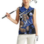 North Melbourne Football Club Women Sleeveless Polo Shirt Kangaroos Muscular Mascot Graphic - Abstract Paint Splatter Art