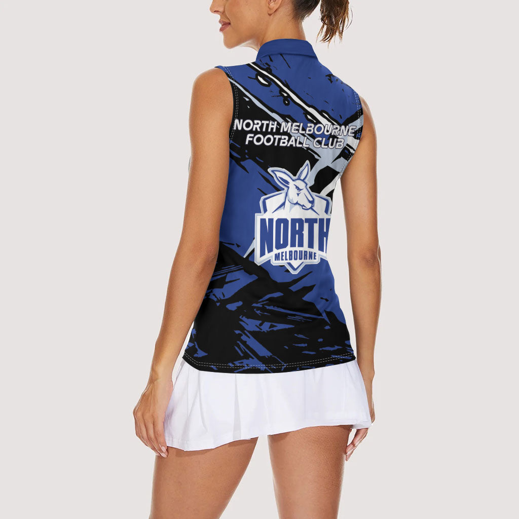North Melbourne Football Club Women Sleeveless Polo Shirt Kangaroos Muscular Mascot Graphic - Abstract Paint Splatter Art