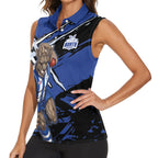 North Melbourne Football Club Women Sleeveless Polo Shirt Kangaroos Muscular Mascot Graphic - Abstract Paint Splatter Art