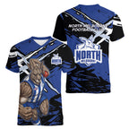 North Melbourne Football Club Women V-Neck T-Shirt Kangaroos Muscular Mascot Graphic - Abstract Paint Splatter Art