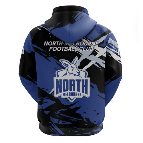 North Melbourne Football Club Zip Hoodie Kangaroos Muscular Mascot Graphic - Abstract Paint Splatter Art